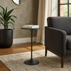 Elegant End Table, Side Table, or Small Night Stand for Room Decor - Slim Metal Drink Table with Marble Top and Trumpet Base for Bedroom or Living Room - Ideal for Small Spaces - 27" Green & Black