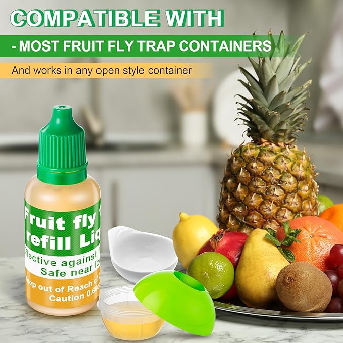 Qualirey 6 Pack Fruit Fly Trap Refill Liquid, 0.68oz Per Bottle Liquid Fruit Fly Traps for Indoors, Non Toxic Bait Safe Near Pets, Food and Kids, Lure Refill for Home Kitchen