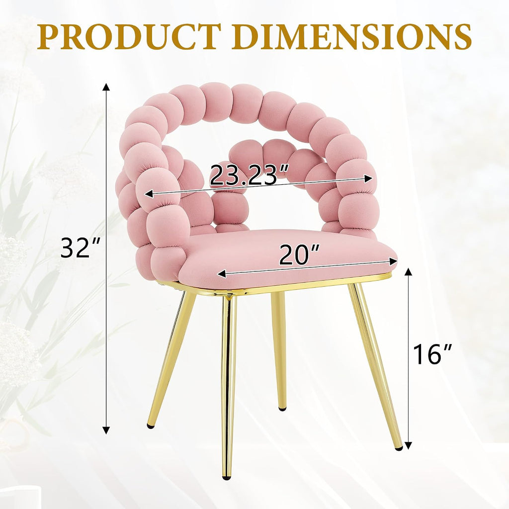 TesNus Velvet Dining Chairs Set of 4, Pink Upholstered Velvet Chairs with Gold Metal Legs, Modern Armchairs with Curved Backrest for Dining Room, Living Room, or Makeup Vanity