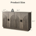 Fluted Sideboard Buffet Cabinet with Storage - 57" Credenza Coffee Bar Cabinet with 4 Doors, Accent Kitchen Storage Cabinets with Adjustable Shelves for Living & Kitchen, Entryway, Modern