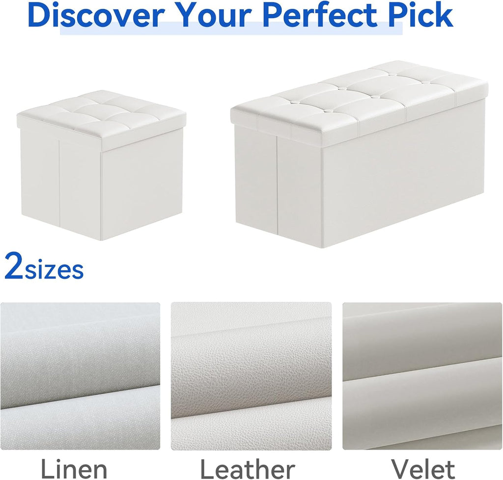 BRIAN & DANY 30 Inches Storage Ottoman Bench, Faux Leather Ottoman with Storage, Folding Bench Shoe, Foot Rest Stool, for Living Room, White