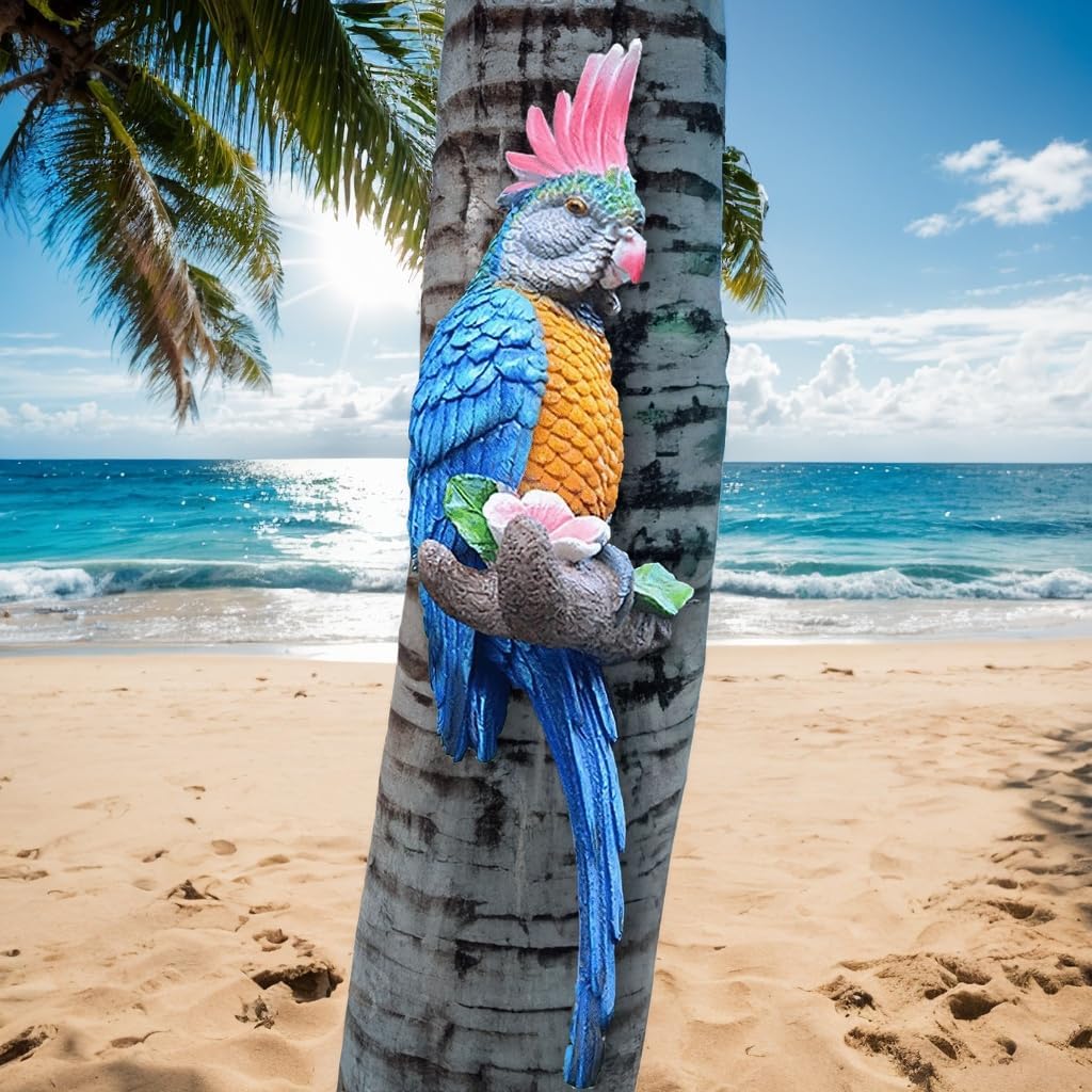 Teaeeno Tropical Hanging Parrot for Outdoors,Tropical Bird Wall Decor, Tiki Outdoor Decor,Home Ornament Decor for Tiki Bar,Perfect for Yard Ornaments,Tree Decorations Outdoor,Patio,Lawn,Tree Trunk