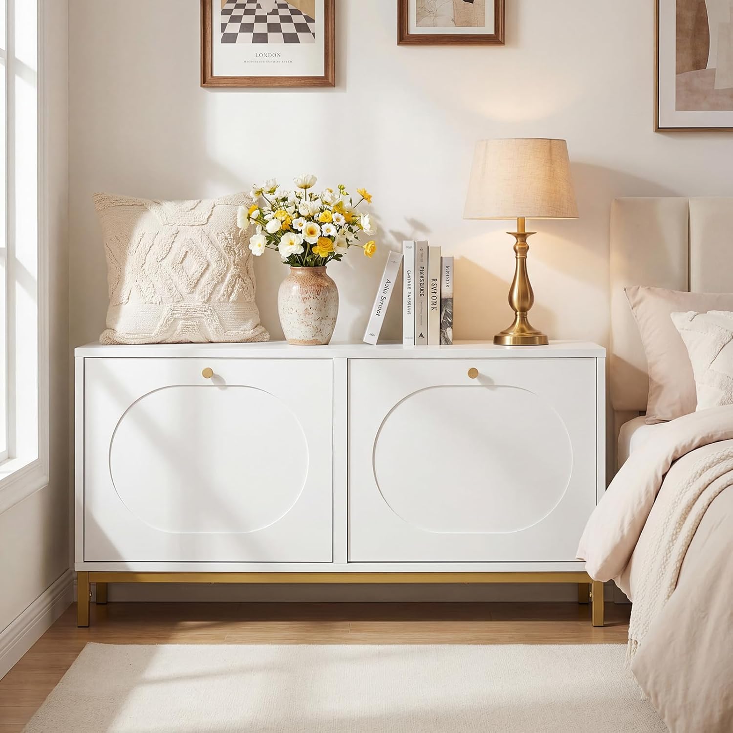 Giantex Shoe Storage Bench with 2 Flip Drawers, 39.5" W Entryway Bench with Storage, Adjustable Shelves, Modern Shoe Cabinet for Entry Way, Hallway, Foyer, Living Room, White & Gold
