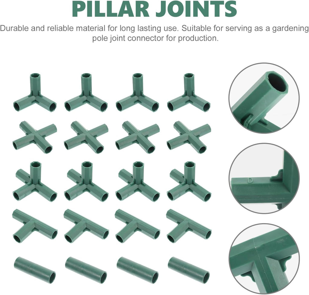 Yardwe 20Pcs Greenhouse Frame Connector, 5 Types Gardening Frame Pipe Fitting Plastic Joint Connectors for Stable Plant Support and Greenhouse Construction, 16mm