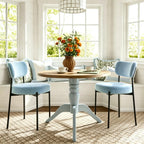 Blue Boucle Dining Chairs Set of 2, Mid Century Modern Dining Room Chair with Curved Backrest & Metal Legs, Round Upholstered Dining Chairs for Kitchen, Living Room