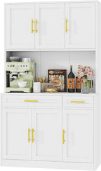 71" Metal Large Pantry Storage Cabinet with Adjustable Shelves,Kitchen Pantry Storage with Drawers,Tall Kitchen Hutch with Countertop for Kitchen,Dining Room and Living Room,White