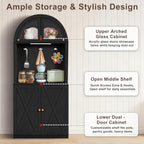 71" Tall Arched Kitchen Pantry Cabinet, Farmhouse Storage Cabinet with LED Light, Adjustable Shelves & Glass Door, Versatile Cupboard for Kitchen, Dining Room, Bathroom