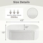 DUMOS Ottoman Bench End of Bed, 43 Inch Ottoman with Storage, Foot Rest Bench Stool with Cushion, Oval Round Folding Storage Chest for Bedroom, Living Room, Entryway, Dorm, Teddy Fabric, White