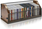 CD Storage Rack, Wooden CD Organizer Holds 32 CDs, Retro CD Shelf for Desktop, Perfect for DVD, Blu ray & Video Game Cases, Space Saving