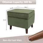 FAGAGA Storage Ottoman with Adjustable Lid, Corduroy Foot Rest | Soft Step Stool, Footrest and Seat, Big Ottoman for Living Room, Bedroom, Dorm, Green