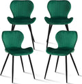 Green Velvet Dining Chairs Set of 4, Ergonomic Kitchen Chairs | Modern Upholstered Dining Chairs, Vertical Striped Enclosed Side Chair with Curved Backrest & Metal Legs for Living Room