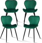 Green Velvet Dining Chairs Set of 4, Ergonomic Kitchen Chairs | Modern Upholstered Dining Chairs, Vertical Striped Enclosed Side Chair with Curved Backrest & Metal Legs for Living Room