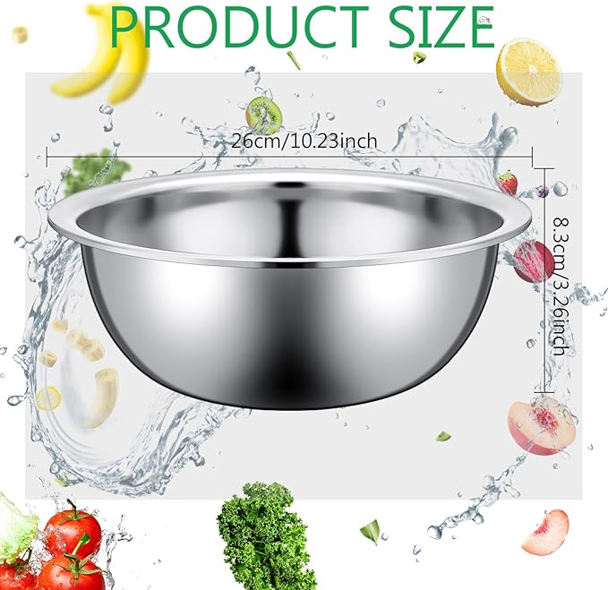 Pinkunn Set of 12 Stainless Steel Mixing Bowls, Nesting Metal Prep Salad Bowl Bulk Kitchen Large Reusable Baking Food Container for Hotel Restaurant Home Cooking, Silver(10.2 x 3.26 Inch)