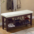 40" Faux Leather Shoe Storage Bench Entryway, Upholstered Bench with Leather Cushion, Solid Wooden 2 Tier Rack Shoe Organizer for Entry Way, Bedroom, Living Room, Beige