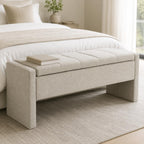 47.25 Inch Storage Ottoman Bench, Linen Upholstered, Light Grey | End of Bed Storage Bench, Entryway Shoe Bench and Footrest for Bedroom, Living Room, Dorm, Window Area and Small Spaces