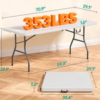FDW | 6FT Folding Table | White | Portable Plastic Table | with Carry Handle | Waterproof & Foldable Table Design | Steel Frame with Lock | for Events, Camping, Indoor & Outdoor Use