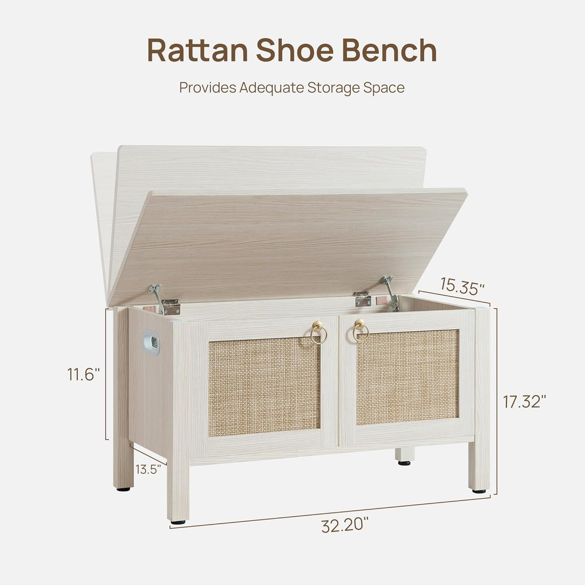 SICOTAS Rattan Shoe Rack Bench with Lift Top Storage: White Farmhouse Boho Shoe Cabinet Entryway Bench with Safety Hinges, Wooden Storage Chest for Bedroom, Entryway, Hallway, Living Room