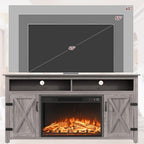 JUMMICO Fireplace TV Stand for TVs Up to 65+ Inch with 26" Fireplace(Grey) | Open Storage Shelves and Side Cabinets, Entertainment Center with Barn Doors, Media TV Console for Living Room
