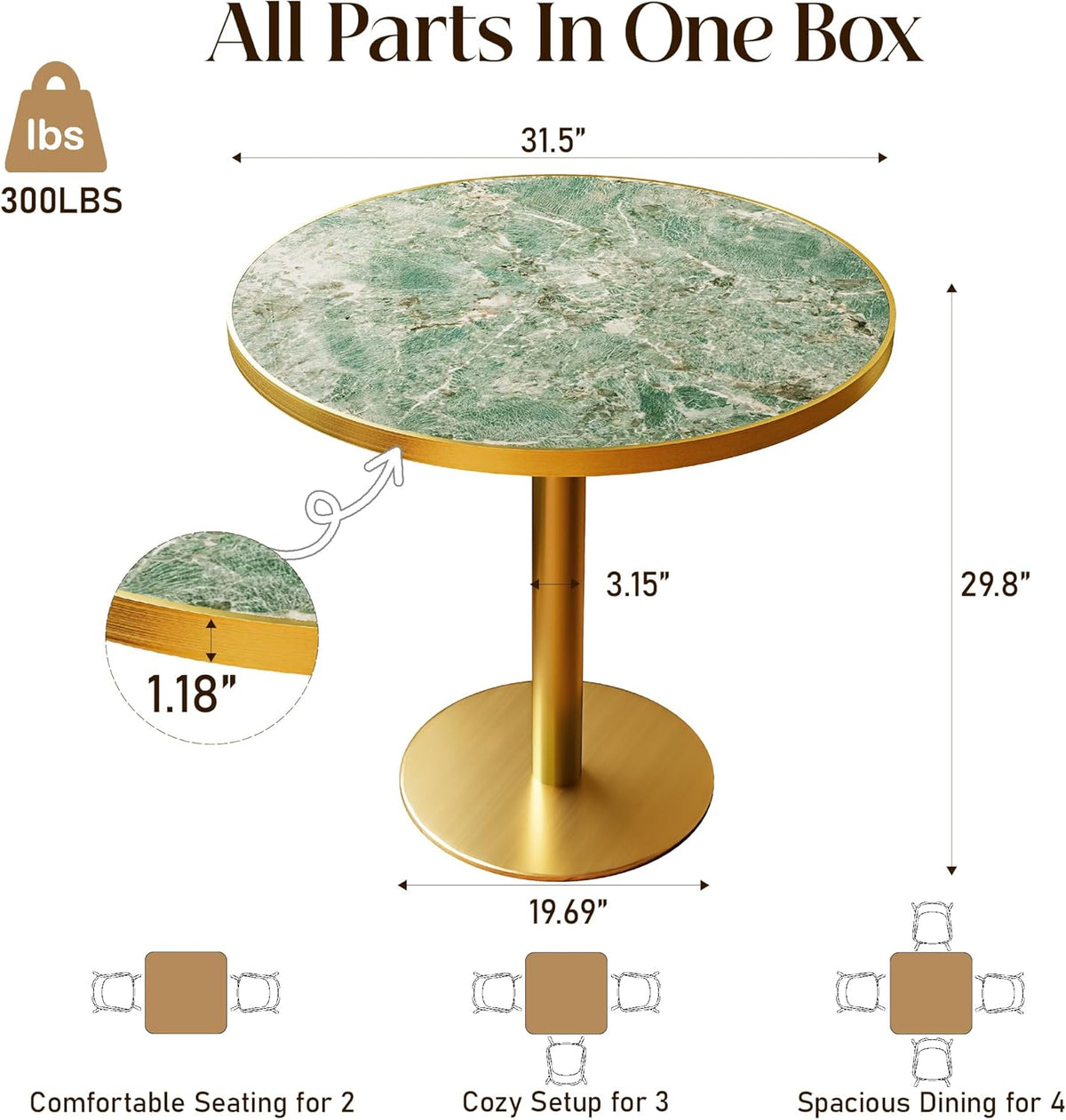 31.5" Tulip Table, Small Modern Round Dining Table for 2-4, Sintered Stone Circle Dining Tables with Golden Metal Pedestal Base, Tulip Tables for Kitchen/Cafe/Small Spaces/Restaurant (Verde Alpi)
