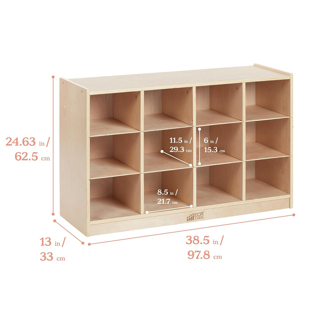 ECR4Kids 12 Cubby Mobile Tray Storage Cabinet, 3x4, Classroom Furniture, Natural | Durable birch, GREENGUARD Gold Certified, 12 cubbies with 4 casters for mobility, organize supplies in a classroom or home