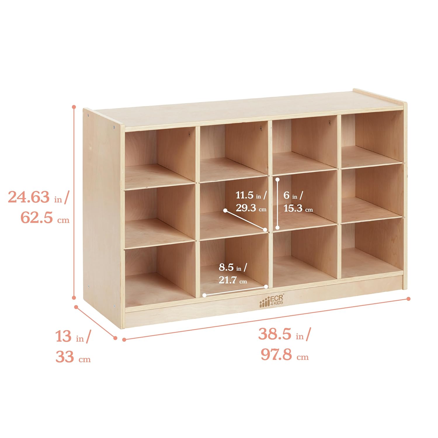 ECR4Kids 12 Cubby Mobile Tray Storage Cabinet, 3x4, Classroom Furniture, Natural | Durable birch, GREENGUARD Gold Certified, 12 cubbies with 4 casters for mobility, organize supplies in a classroom or home
