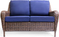 Cambridge Outdoor Wicker Loveseat Sofa, All-Weather HDPE Rattan Patio Sofa w/Cushions, Classic Farmhouse Hand-Woven Furniture for Porch Patio Backyard, Midnight Navy Blue