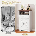 Floor Cabinet, Farmhouse Storage Cabinet with Barn Doors and Drawer, 11.81" D x 23.62" W x 39.37" H White Freestanding Adjustable Shelf Organizer for Bathroom, Kitchen, Living Room