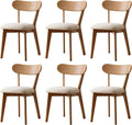 100% Solid Wood Upholstered Dining Chairs, Mid Century Modern Oak Dining Chairs with Curved Back Design with Butterfly Wing Shape for Kitchen, Dining Room, Restaurant (6, Log Color-Beige Cushion)