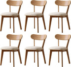100% Solid Wood Upholstered Dining Chairs, Mid Century Modern Oak Dining Chairs with Curved Back Design with Butterfly Wing Shape for Kitchen, Dining Room, Restaurant (6, Log Color-Beige Cushion)