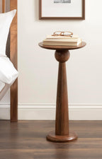 Kate and Laurel Jakob Modern Wooden Round Side Table; 12 x 24; Walnut Brown; Circle Pedestal Table for Use as Bedroom Nightstand; Indoor Plant Stand; or Decorative Living Room Table