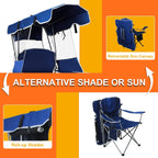 2 Pack Canopy Camping Chairs with Shade, Folding Beach Chair with Full Sun Protection, Portable Heavy Duty Outdoor Chair for Camping, Beach, Sports, Fishing, Lawn, Supports 400 lbs,Navy