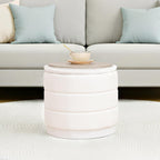 15.4" Round Velvet Storage Ottoman with Reversible Lid, Upholstered Circular Ottoman Footrest with Hidden Storage, Foldable Padded Footstool for Dorm Living Room & Bedroom, White