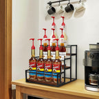 THYGIFTREE 3-Tier Coffee Syrup Organizer for 12 Bottles,Rotating Coffee Syrup Rack for 4 Bottles for Coffee Bar Station, Black
