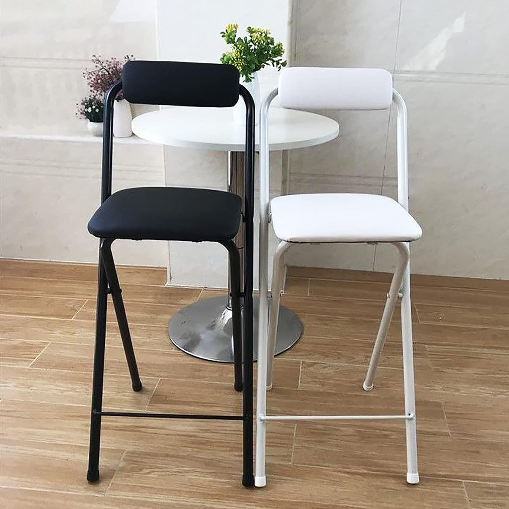 DSHOME Folding Bar Stool with Backrest,Leather Padded Counter Height Foldable Stool,Portable Folding Stool Tall Bar Stools for Outdoor Kitchen Shop Cafe,1 PC,Black,seat Height 25.5inch