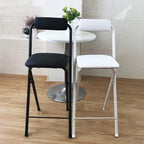 DSHOME Folding Bar Stool with Backrest,Leather Padded Counter Height Foldable Stool,Portable Folding Stool Tall Bar Stools for Outdoor Kitchen Shop Cafe,1 PC,Black,seat Height 25.5inch