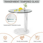 Hooseng Glass Round Coffee Table End Table, 22-Inch Modern Tempered Transparent Glass Top,Perfect for Living Room,Cafe,Home,and Office(White)