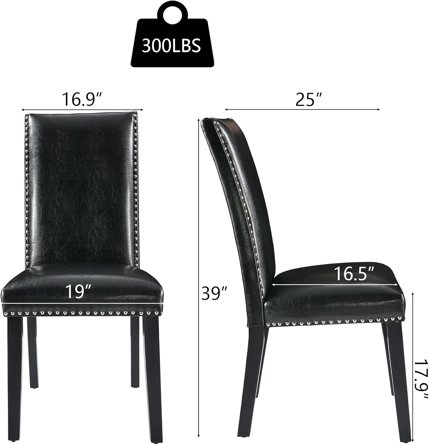 LEEMTORIG Set of 4 Upholstered Parsons Dining Chairs, Faux Leather Dining Room Kitchen Side Chair with Nail-Head Trim for Living Room Bedroom Outdoor Lounge Guest Cafe, Midnight Black CY-1122-BK02