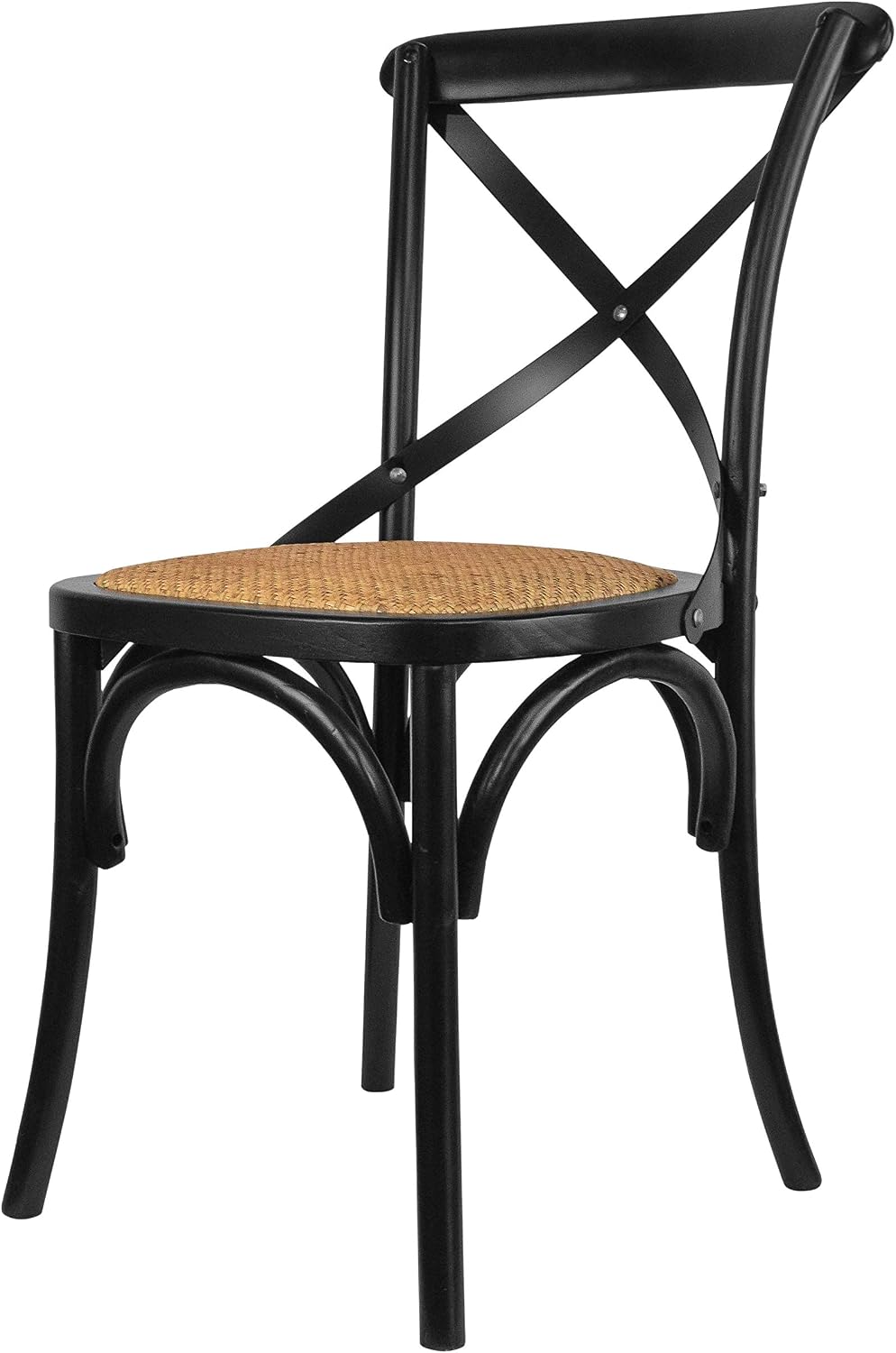 2xhome Wooden X Back Dining Chair | Woven Rattan Seat with Metal Cross Back | Rustic Farmhouse Kitchen Side Chair Fully Assembled (2, Black, Dining)