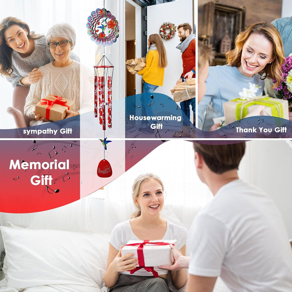 33-inch Memorial Wind Chimes, Sympathy Gift | Deep Tone Hummingbird Wind Chime, Rustproof Windchimes Decor for Garden/Patio/Yard, Indoor & Outdoor Use