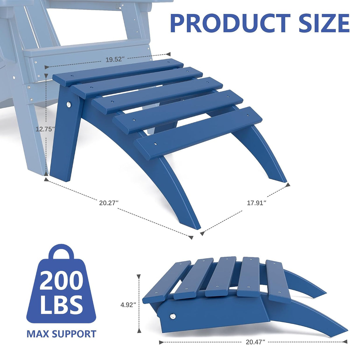 FOOWIN Folding Adirondack Ottoman Set of 4, HDPE All Weather Adirondack Footrests, Ottoman for Adirondack Chair,Patio Footstool for Outside Easy Storage,for Patio, Backyard, Porch, Garden, Navy Blue