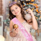9th Birthday Party Decorations Set for Girls- Pink Crown, Glitter Sash, Number 9 Candle & Cake Topper Kit for Birthday Celebrations Party Supplies Gift