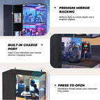 VersionTECH. Glass Display Cabinet with RGB Lights, 5-Tier Curio Cabinets with Glass Doors for Collectibles, Display Case with Adjustable Shelves, Human Sensor, Charging Station, Mirror Backing, Black