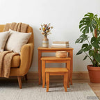 Nesting Side Tables 3 pcs Natural 23.62 x 17.72 x 23.82 in | Solid Mahogany Wood, Space Saving Stackable Design, Rustic Living Room Accent, Easy Maintenance
