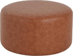 Merax 30.25" Modern Upholstered Round PU Leather Ottoman, Multifunctional Extra Seat, Side Table, Foot Rest, Stuffed Pouf Footstool for Living Room Bedroom, Cognac Brown