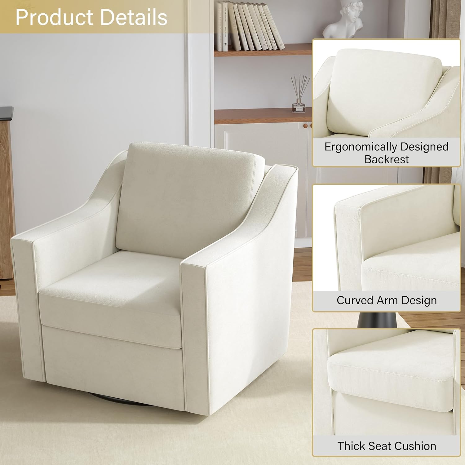 Swivel Accent Chairs Set of 2, 360° Swivel Armchairs with Deep Seat, Beige