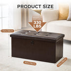 oakvivo 30 Inches Folding Storage Ottoman Bench, Ottoman PU Leather Tuffed End of Bed Bench, Foot Rest with Rivet Design, Ottoman with Storage for Living Room, Bedroom, Entryway, Coffee Brown