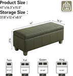 WUTUTUEE 41" Faux Leather Storage Ottoman, Stitch Tufted Rectangle Upholstered End of Bed Storage Bench, Entryway Large Couch Ottoman with Wooden Legs,Green