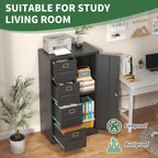 File Cabinet 4 Drawer, Vertical File Cabinet with Lock and 1 Door, File Cabinet with Storage Shelves for A4 Legal/Letter, Assembly Required (Black)