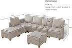EASE MOOSE Leather Sectional L Shaped Sofa with Storage Ottomans, Whitesand | Faux Leather Modular Sectional sofa with Storage, Material Scratch Resistant ,Freely combinable,Convertible sofa bed