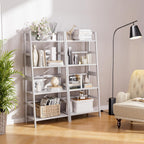HITNET Ladder Shelf, 4 Tier Bookshelf, Floor Standing Bathroom Storage Rack with Bamboo Frame, Home Office Open Display Bookcase, White